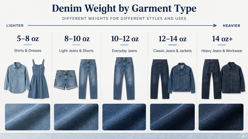 Denim fabric weight guide by garment type from lightweight to heavyweight