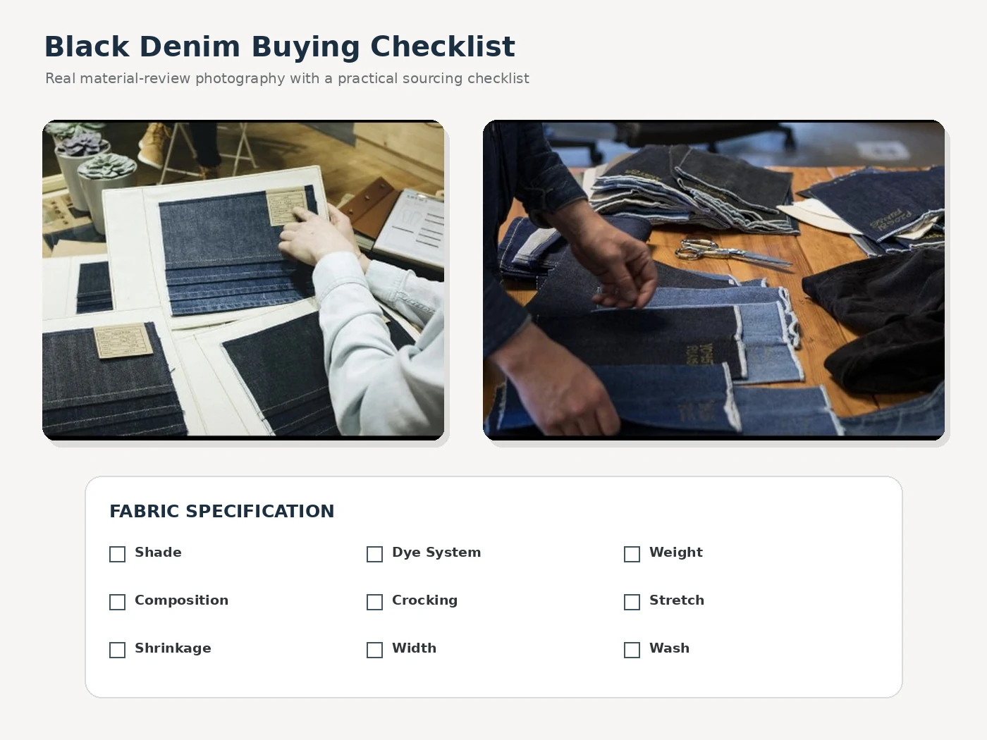 Black denim fabric buying checklist for garment buyers and sourcing teams